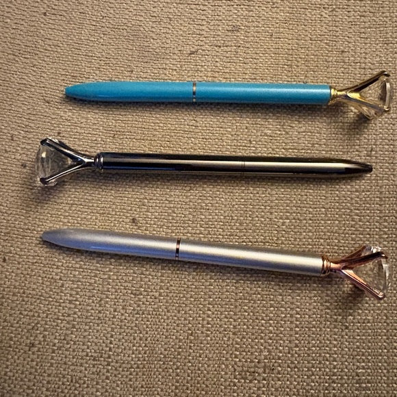 Other - Set of Three Diamond Top Pens in Blue, Black, and Silver